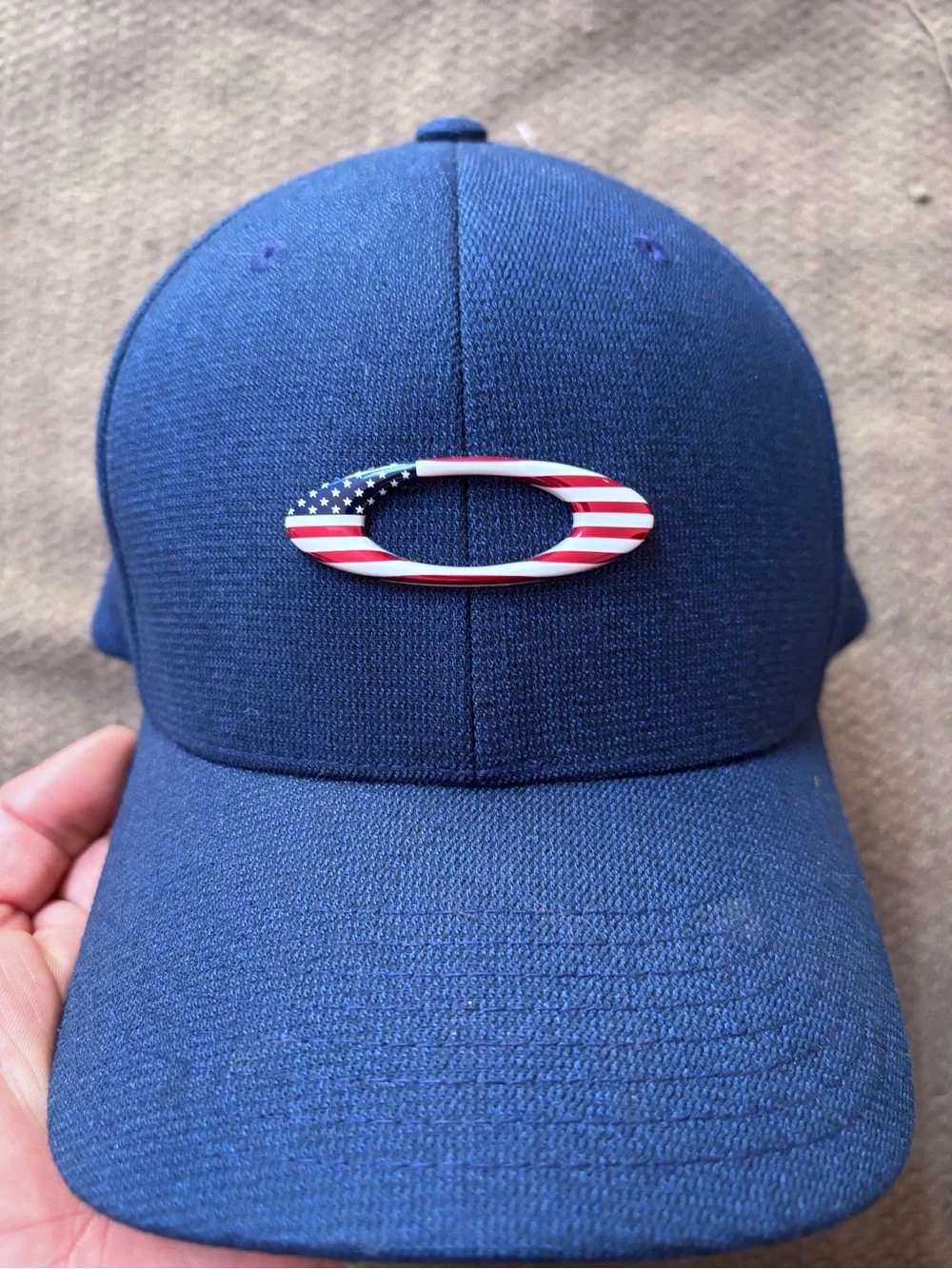 Oakley Men's Navy Blue Cap with American Flag Oval Logo